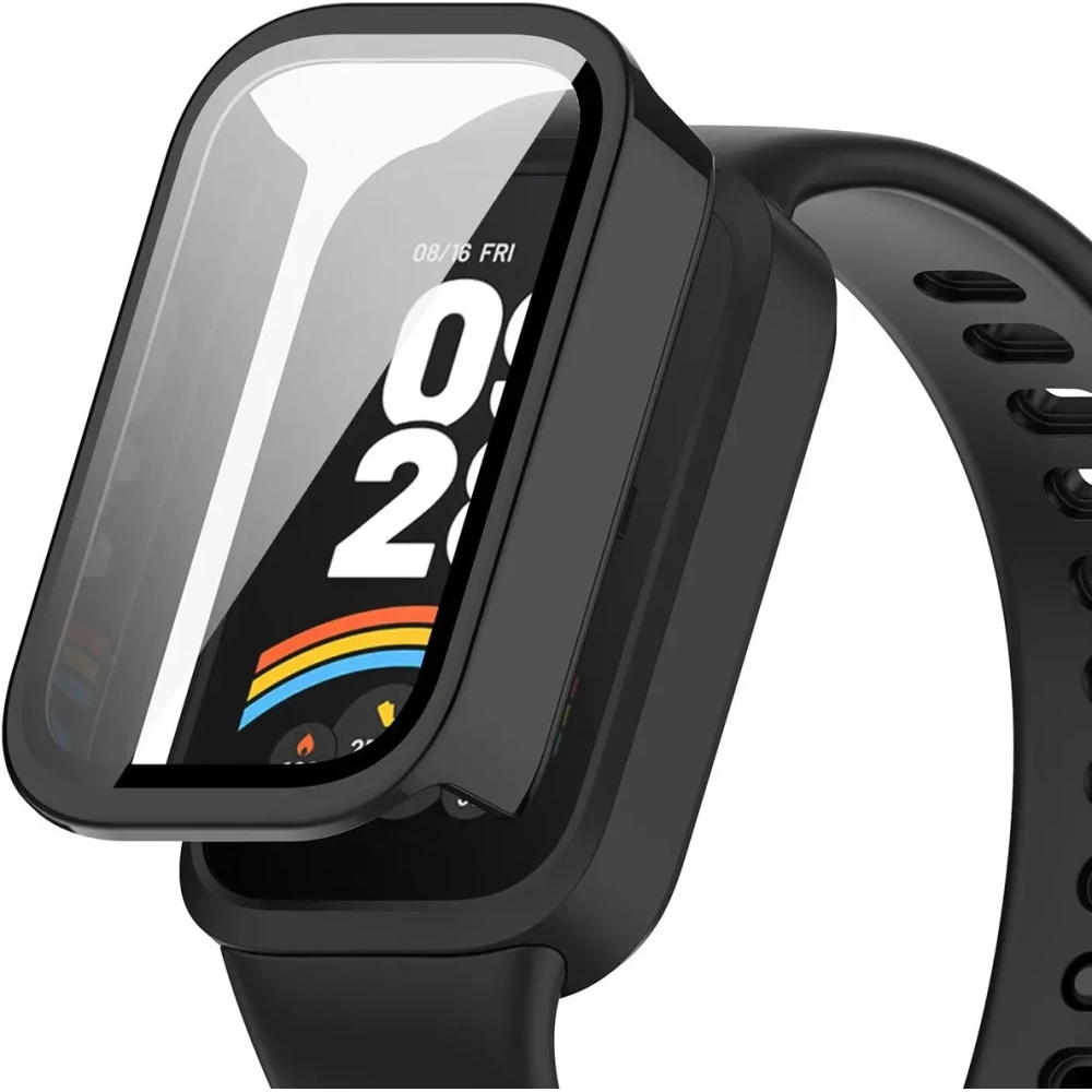 Etui ze szkłem do zegarka Bizon Case+Glass Watch do Xiaomi Smart Band 9 Active / Redmi Band 3 czarne