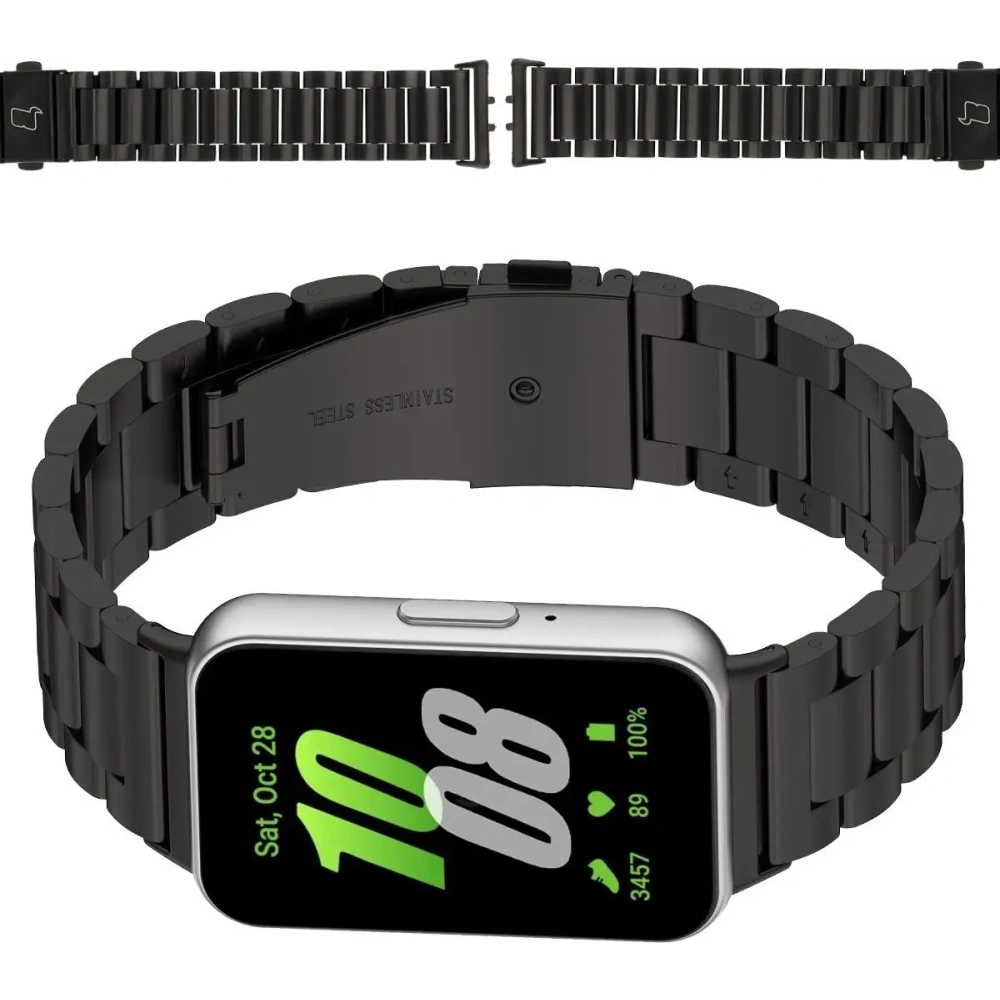 Pasek ze stali nierdzewnej Bizon Strap Watch Aura do Samsung Galaxy Fit 3 czarny