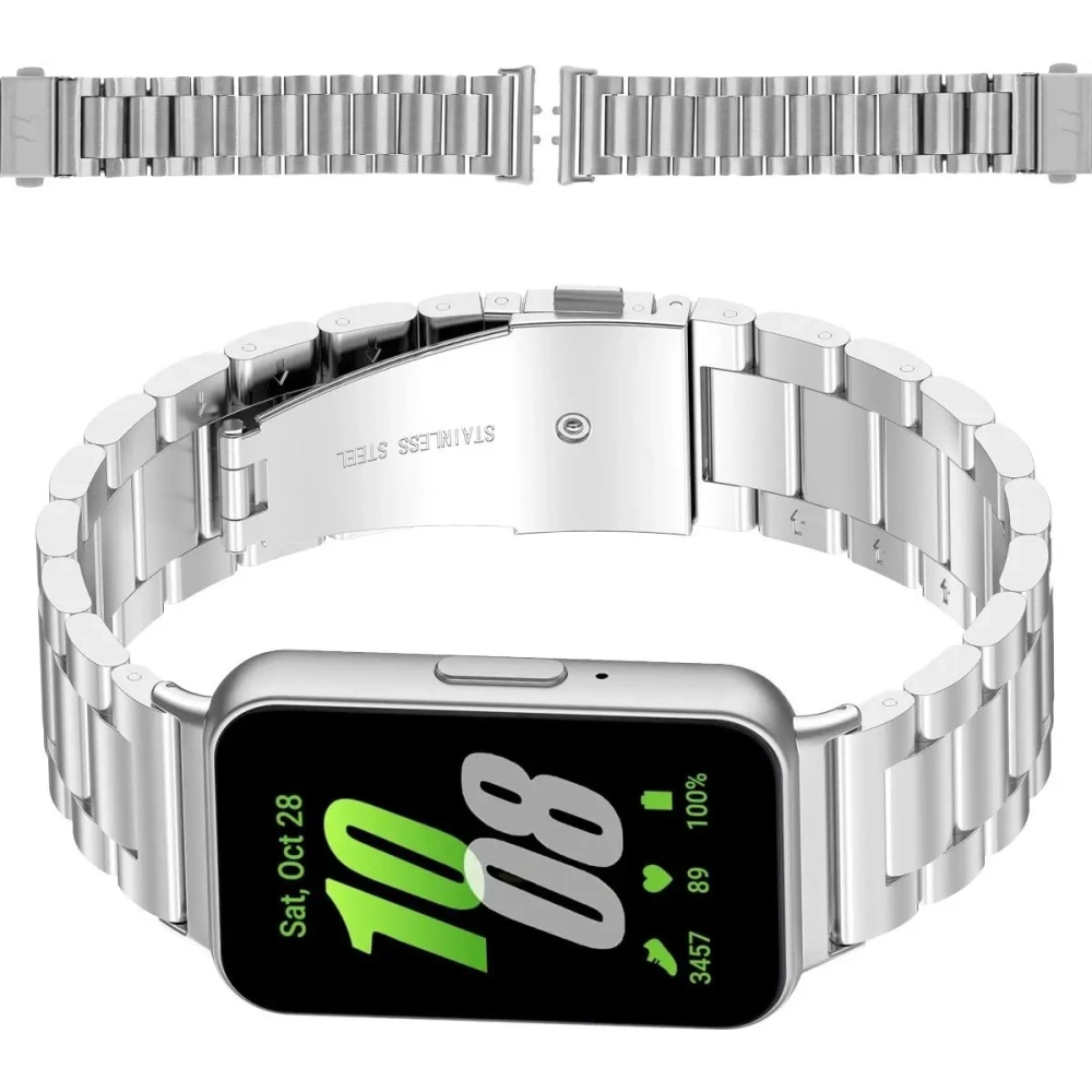 Pasek ze stali nierdzewnej Bizon Strap Watch Aura do Samsung Galaxy Fit 3 srebrny