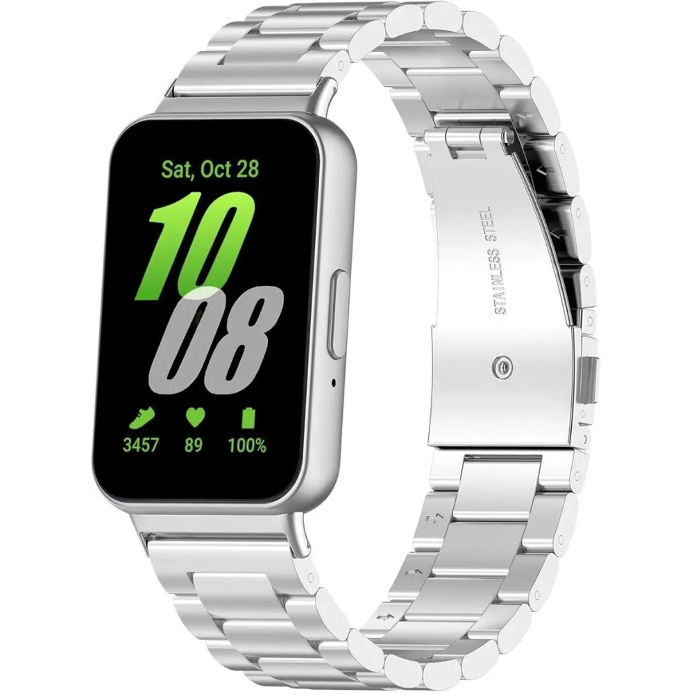 Pasek ze stali nierdzewnej Bizon Strap Watch Aura do Samsung Galaxy Fit 3 srebrny