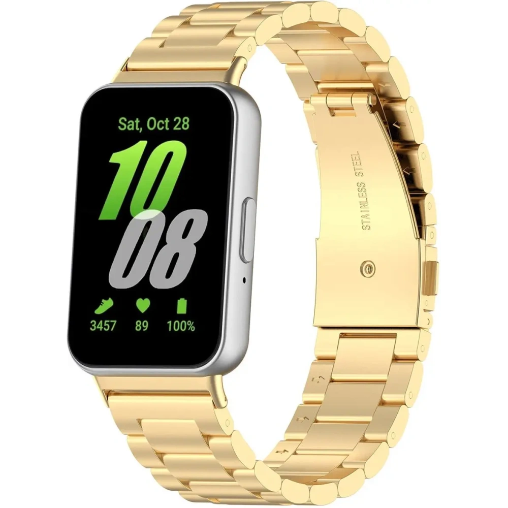 Pasek ze stali nierdzewnej Bizon Strap Watch Aura do Samsung Galaxy Fit 3 złoty