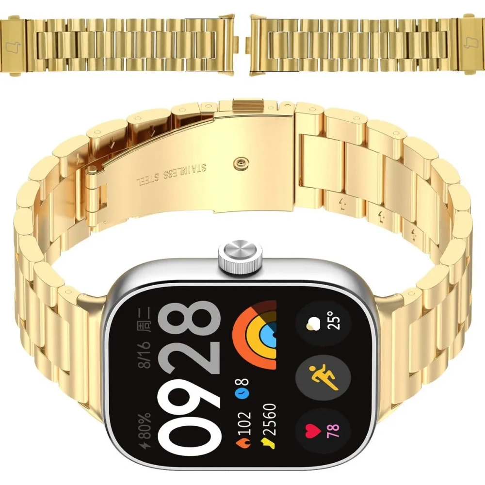 Pasek ze stali nierdzewnej Bizon Strap Watch Aura do Xiaomi Redmi Watch 4 / Smart Band 8 Pro / 9 Pro złoty