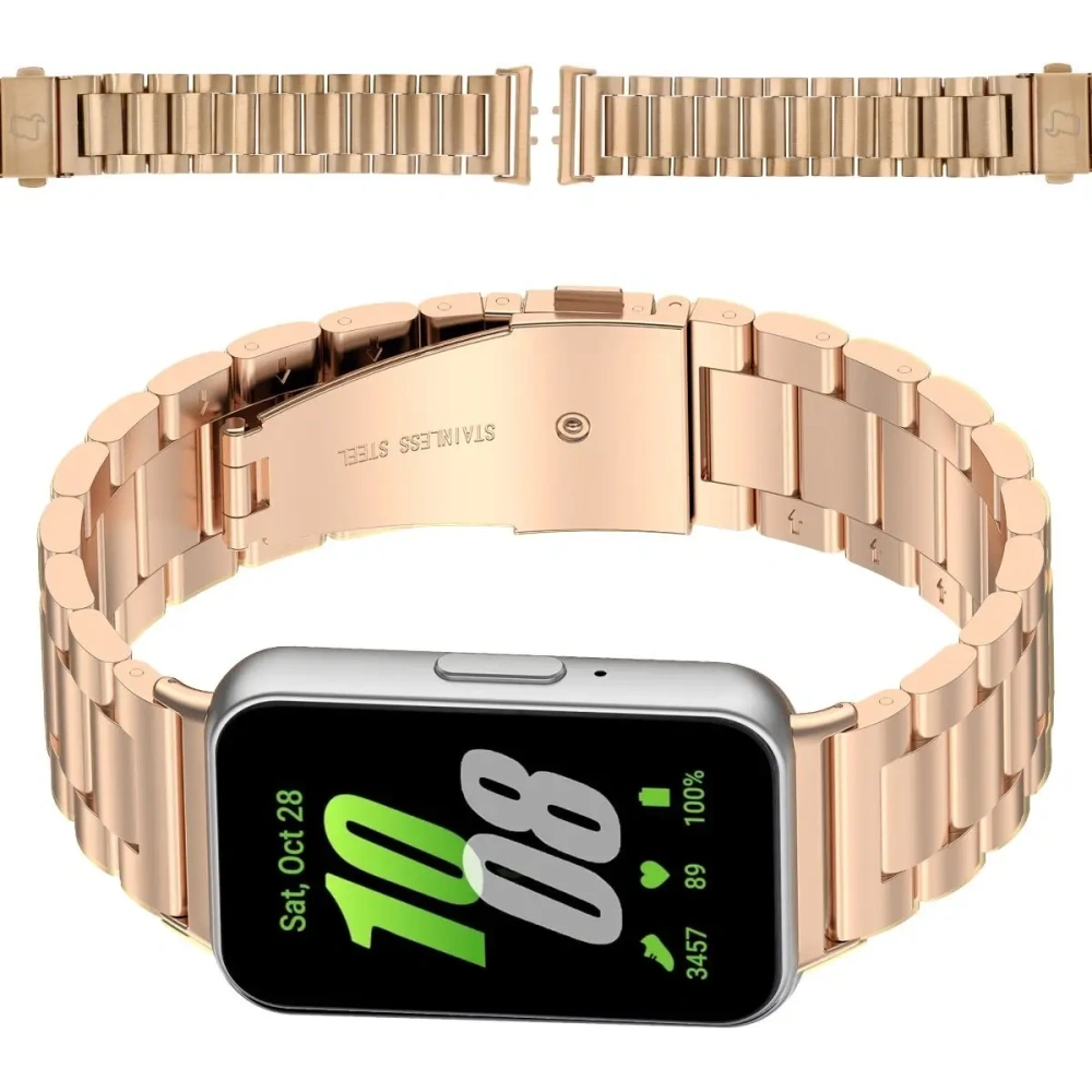 Pasek ze stali nierdzewnej Bizon Strap Watch Aura do Samsung Galaxy Fit 3 różowozłoty