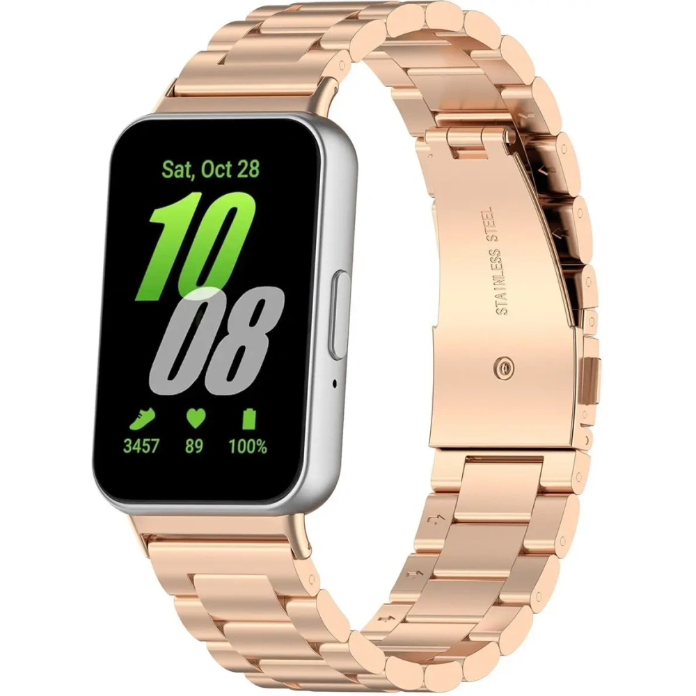 Pasek ze stali nierdzewnej Bizon Strap Watch Aura do Samsung Galaxy Fit 3 różowozłoty