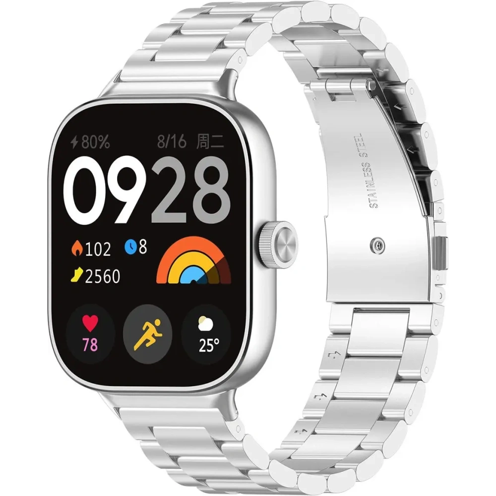 Pasek ze stali nierdzewnej Bizon Strap Watch Aura do Xiaomi Redmi Watch 4 / Smart Band 8 Pro / 9 Pro srebrny