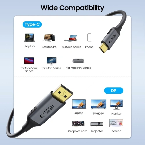 Kup Tech-Protect Ultraboost Kábel USB-C / DisplayPort 1.4 8K 60Hz 180cm Fekete - THP3801 - {ean13} - Sklep Home Screen