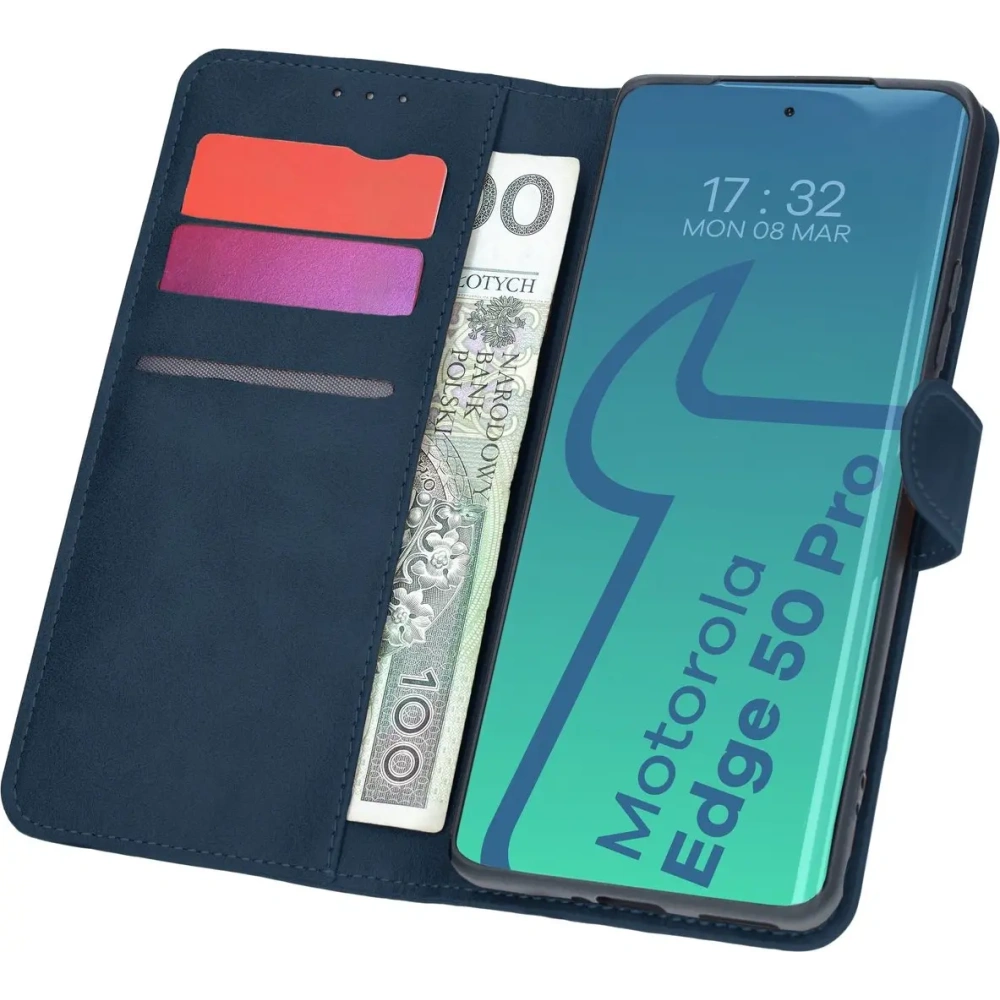Etui z klapką Bizon Case Pocket do Motorola Edge 50 Pro granatowe