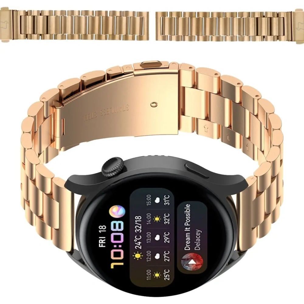 Pasek ze stali nierdzewnej Bizon Strap Watch Aura do Smartwatcha 18 mm różowozłoty
