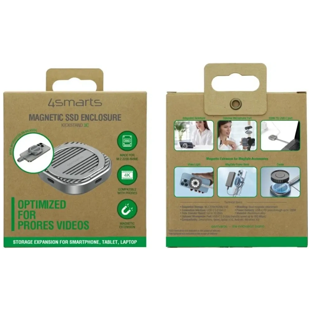 Magnetyczna obudowa na SSD M.2 2230 NVMe 4smarts do 4TB z podpórką 3xUSB-C MagSafe szary