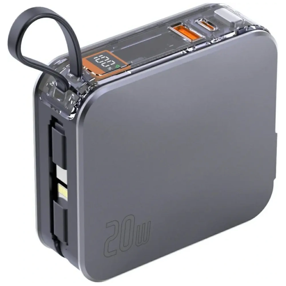 Powerbank 4smarts Lucid 3in1 Hybrid Charger 10000mAh 20W z wbudowanym kablem USB-C / Lightning srebrny