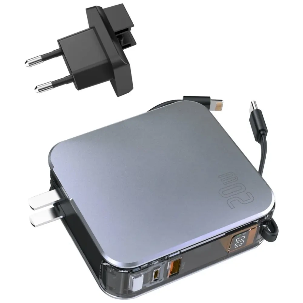 Powerbank 4smarts Lucid 3in1 Hybrid Charger 10000mAh 20W z wbudowanym kablem USB-C / Lightning srebrny