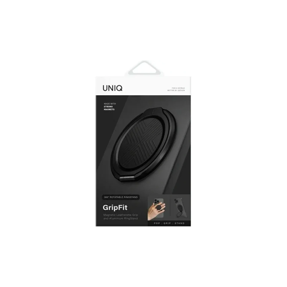 Magnetyczny uchwyt na palec z funkcją podstawki UNIQ Gripfit 360 Magnetic Mount&Kickstand czarny/midnight black