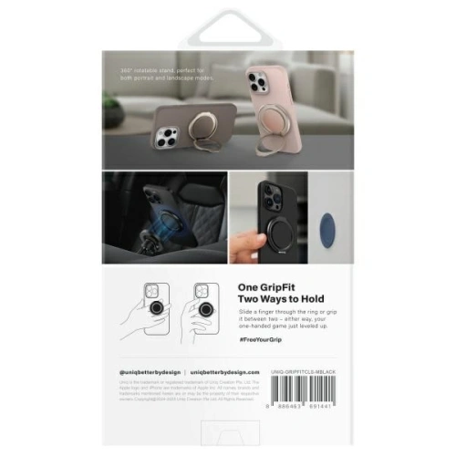 Kup Magnetyczny uchwyt na palec z funkcją podstawki UNIQ Gripfit 360 Magnetic Mount&Kickstand czarny/midnight black - UNIQ1430 - {ean13} - Sklep Home Screen