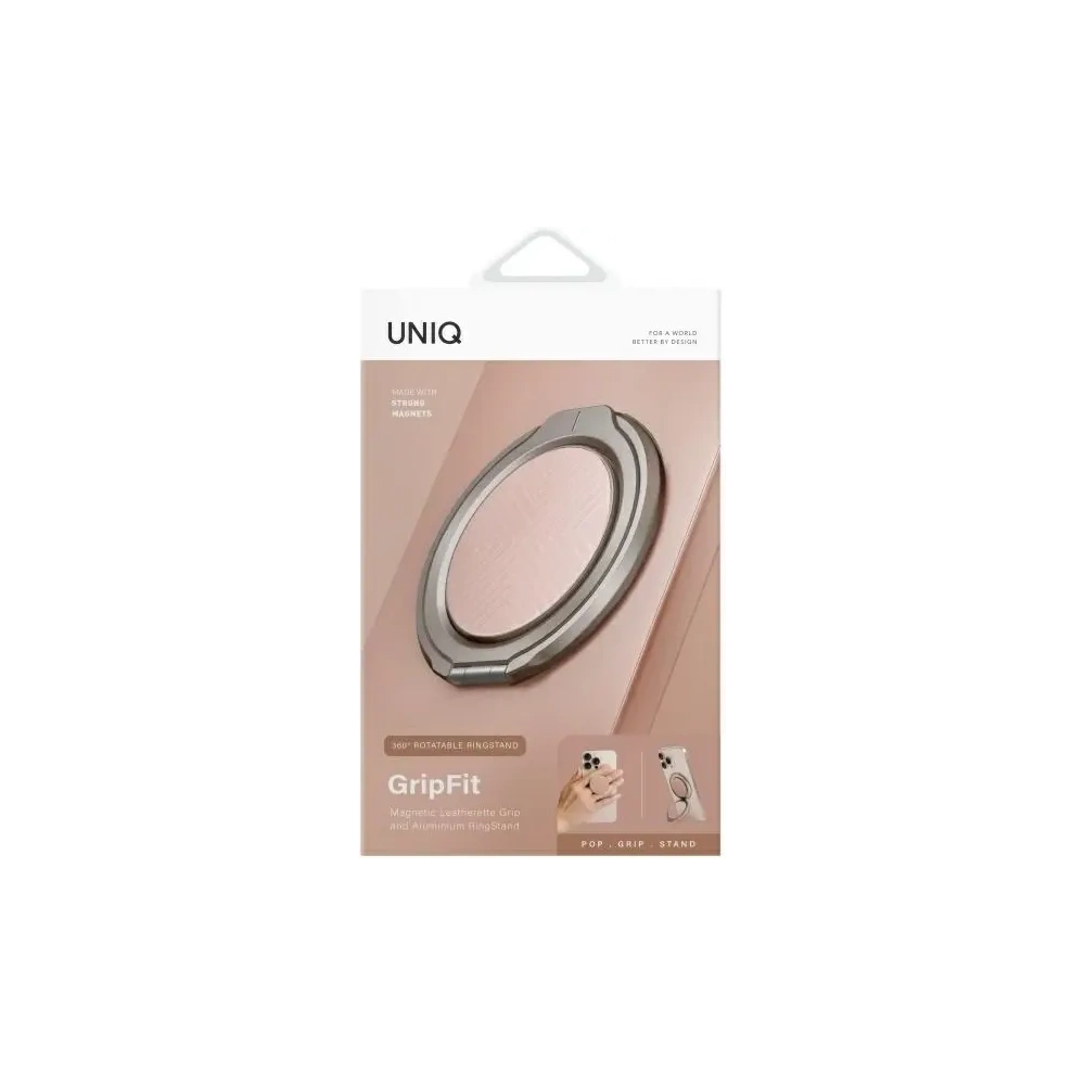 Magnetyczny uchwyt na palec z funkcją podstawki UNIQ Gripfit 360 Magnetic Mount&Kickstand różowy/blush pink