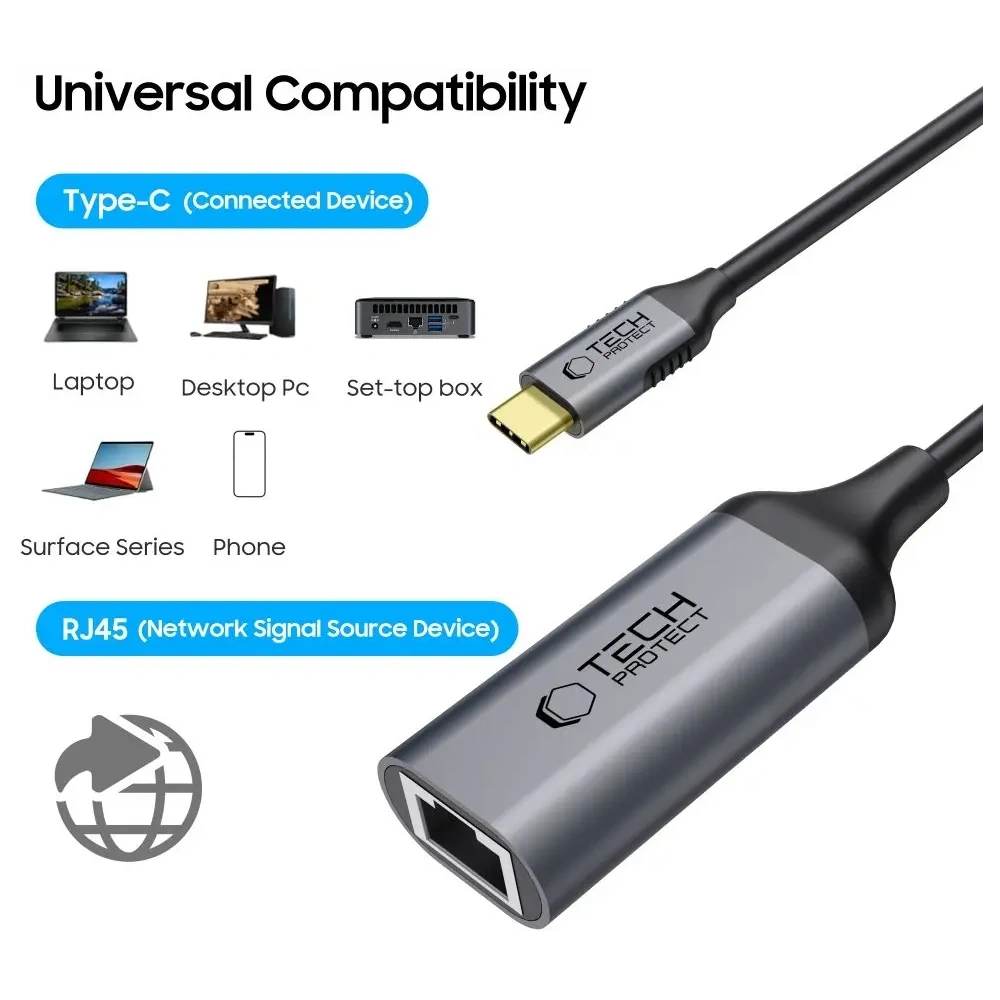 Adapter Tech-Protect Ultraboost USB-C / Ethernet RJ45 1000Mbps Black