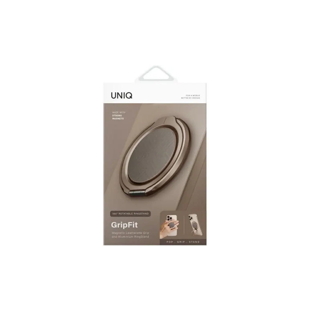 Magnetyczny uchwyt na palec z funkcją podstawki UNIQ Gripfit 360 Magnetic Mount&Kickstand szary/flint grey
