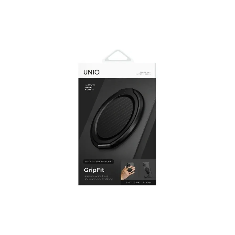 Magnetyczny uchwyt na palec z funkcją podstawki UNIQ Gripfit Premium 360 Magnetic Mount&Kickstand Uchwyt Magnetyczny czarny/carbon black