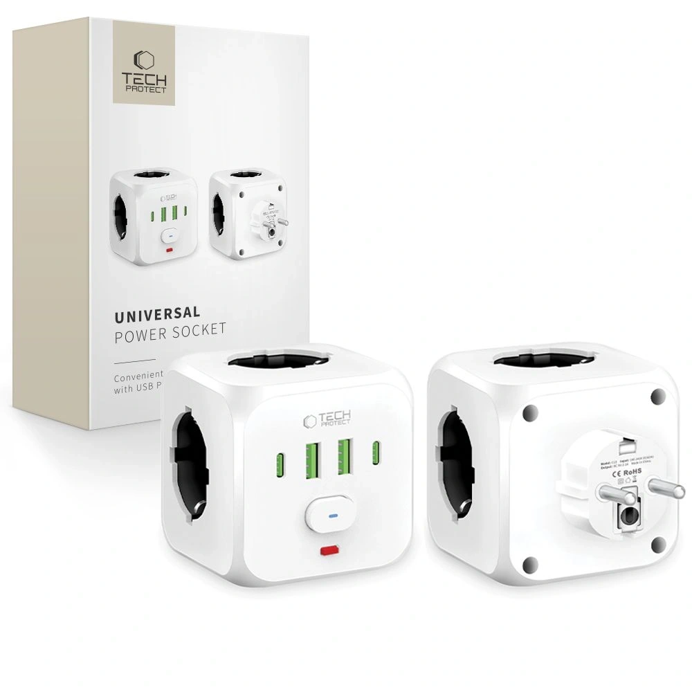Listwa zasilająca Tech-Protect PCL3X4 Power Socket 2xUSB-A, 2xUSB-C, 3xAC White