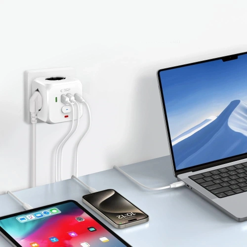 Kup Listwa zasilająca Tech-Protect PCL3X4 Power Socket 2xUSB-A, 2xUSB-C, 3xAC White - THP3819 - {ean13} - Sklep Home Screen
