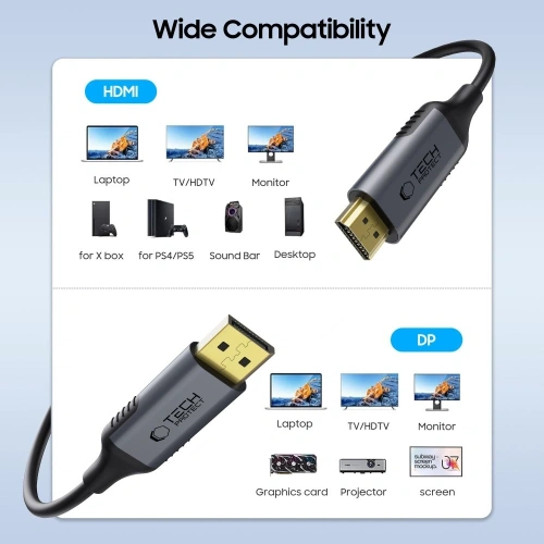 Kup Tech-Protect Cablu Ultraboost DisplayPort / HDMI 2.0 4K 60Hz 200cm Negru - THP3823 - {ean13} - Sklep Home Screen
