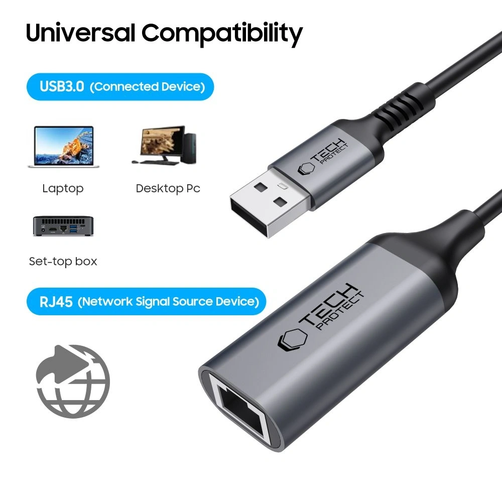 Adapter Tech-Protect Ultraboost USB-A 3.0 / Ethernet RJ45 1000Mbps Black