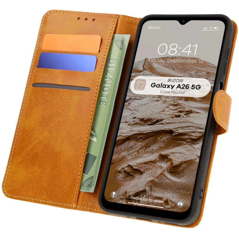 Etui z klapką Bizon Case Pocket do Samsung Galaxy A26 5G brązowe