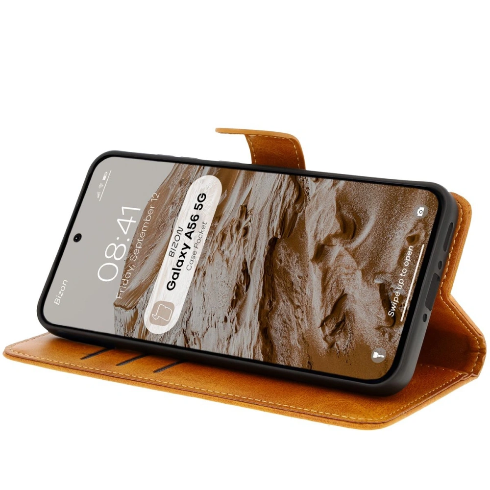 Etui z klapką Bizon Case Pocket do Samsung Galaxy A56 5G brązowe