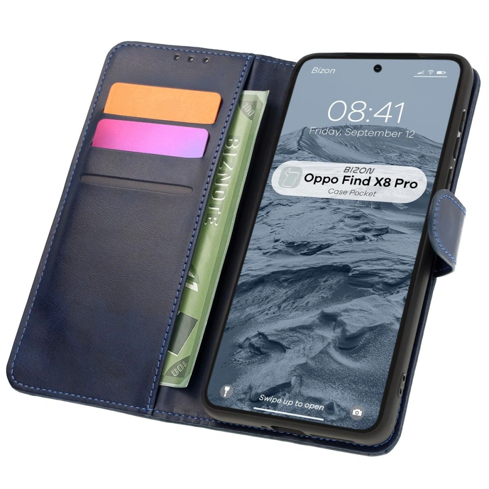Etui z klapką Bizon Case Pocket do Oppo Find X8 Pro granatowe