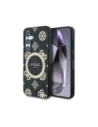 Etui Guess 4G pozadí zlaté elektrolytové s květinovým vzorem MagSafe pro Samsung Galaxy S25 černé
