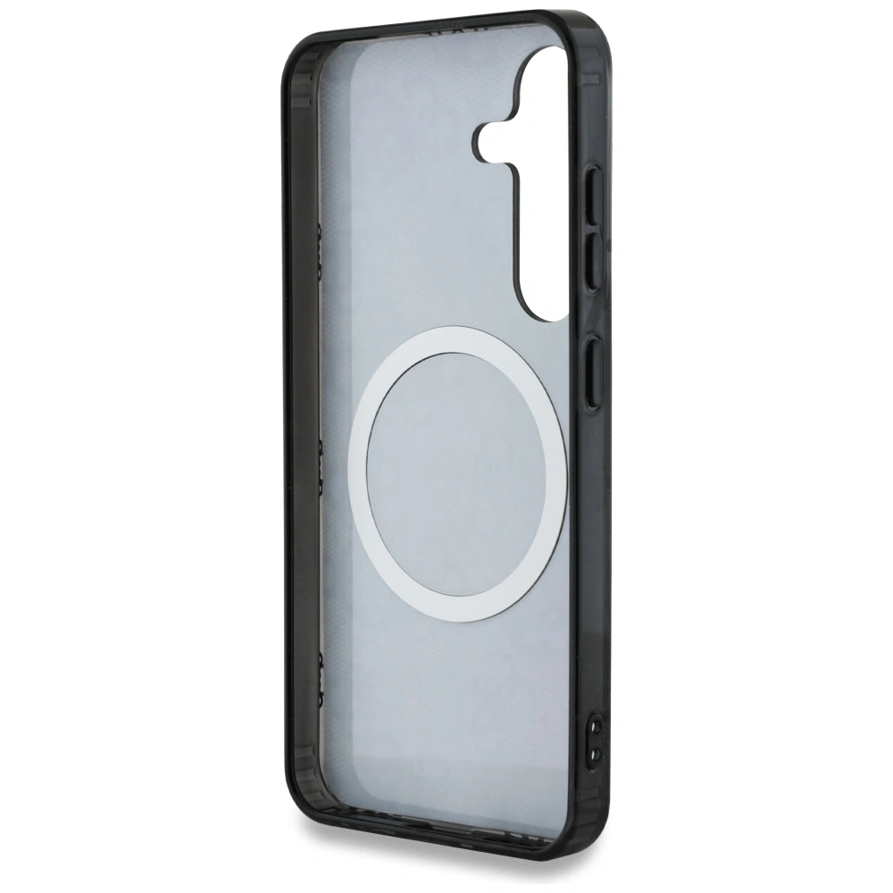 Etui Guess 4G Background Gold Electroplated Peony Pattern MagSafe do Samsung Galaxy S25 czarny