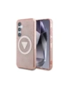 Guess butoane triunghiulare glitter 4G MagSafe Samsung Galaxy S25 roz
