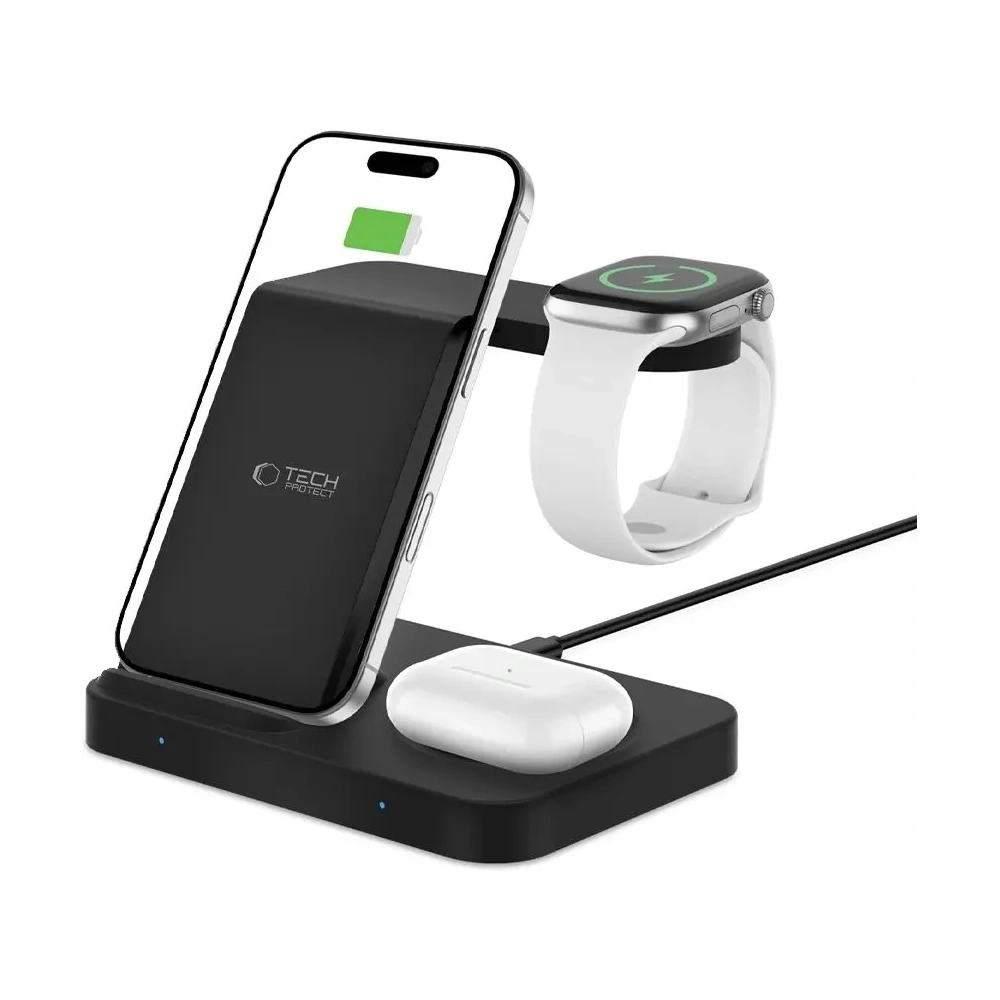 Ładowarka bezprzewodowa Tech-Protect QI15W-A37 3in1 Wireless Charger For Android & Apple Black