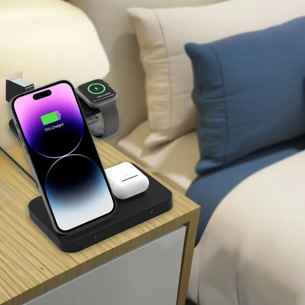 Ładowarka bezprzewodowa Tech-Protect QI15W-A37 3in1 Wireless Charger For Android & Apple Black
