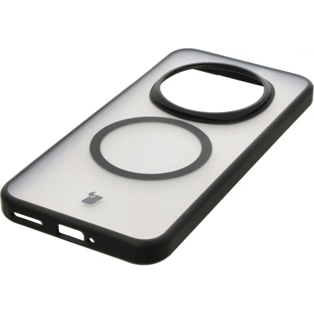 Etui z pierścieniem magnetycznym Bizon Case MatteO do Honor Magic7 Pro półprzezroczyste z czarną ramką