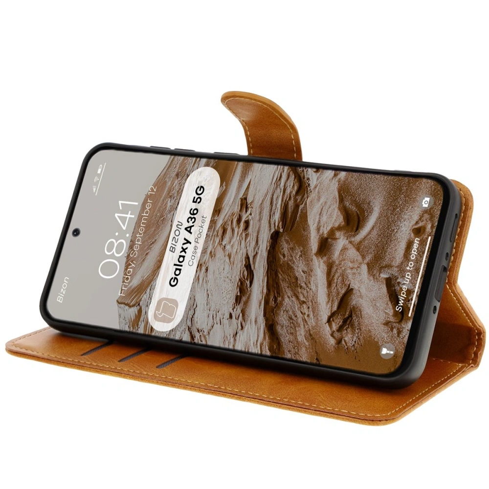 Etui z klapką Bizon Case Pocket do Samsung Galaxy A36 5G brązowe