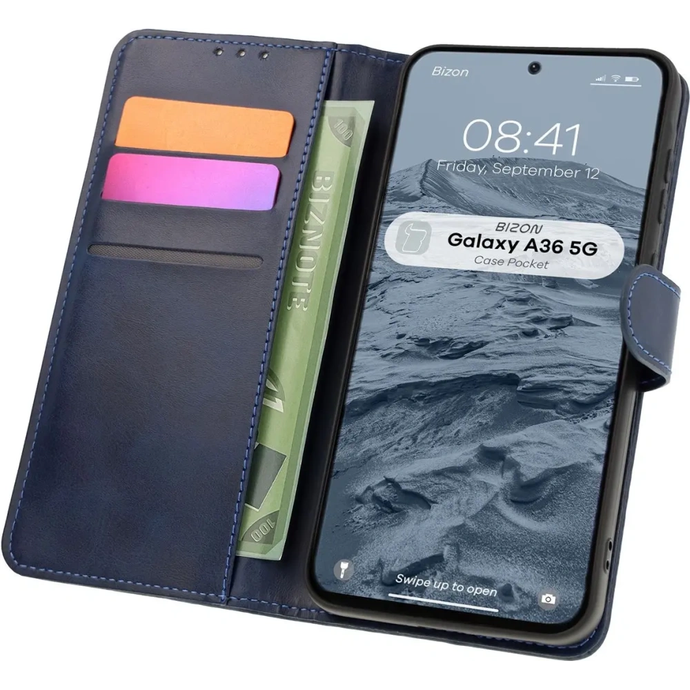 Etui z klapką Bizon Case Pocket do Samsung Galaxy A36 5G granatowe