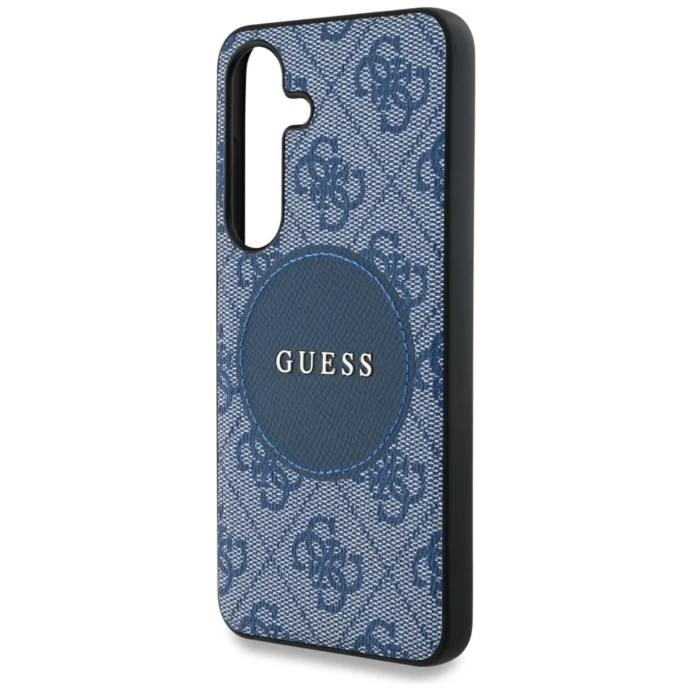 Etui Guess 4G Round Patch Classic Logo MagSafe do Samsung Galaxy S25 niebieski