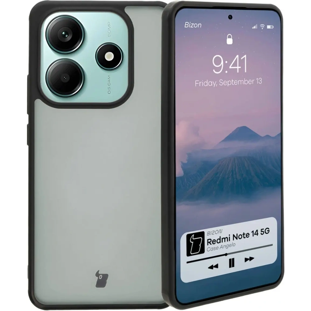 Etui Bizon Case Angelo do Xiaomi Redmi Note 14 5G przydymione z czarną ramką