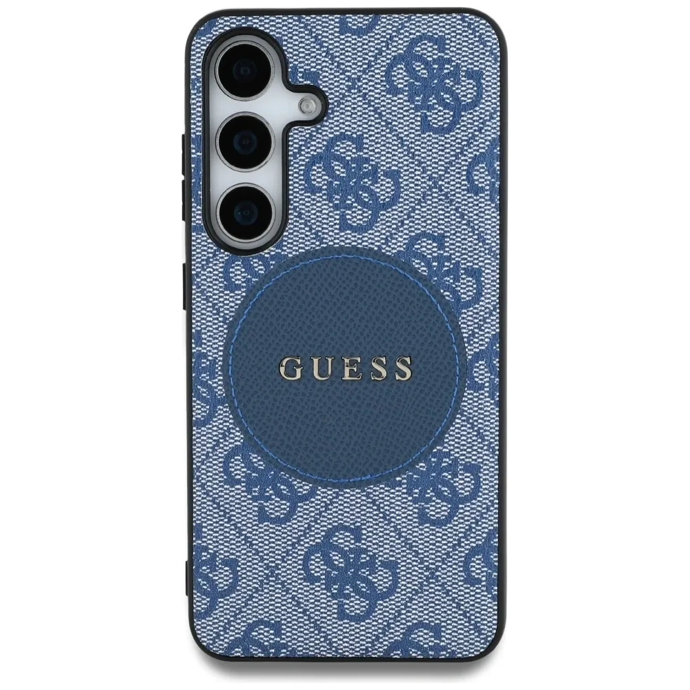 Etui Guess 4G Round Patch Classic Logo MagSafe do Samsung Galaxy S25+ Plus niebieski