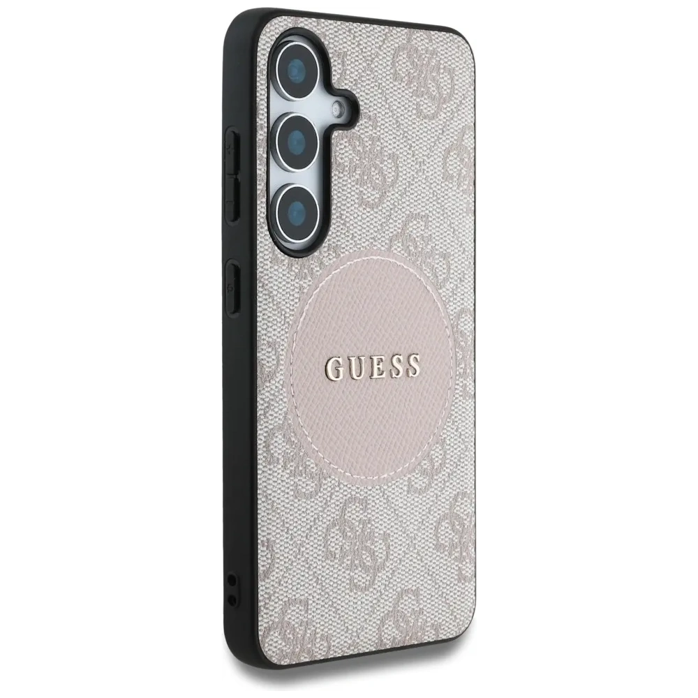 Etui Guess 4G Round Patch Classic Logo MagSafe do Samsung Galaxy S25 różowy