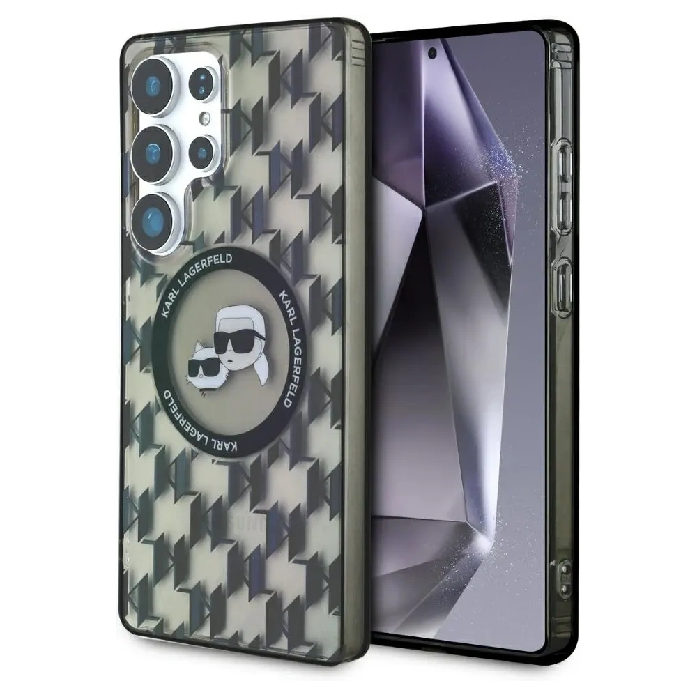 Etui Karl Lagerfeld Button Karl & Choupette Heads On KL Pattern MagSafe Samsung Galaxy S25 Ultra czarny