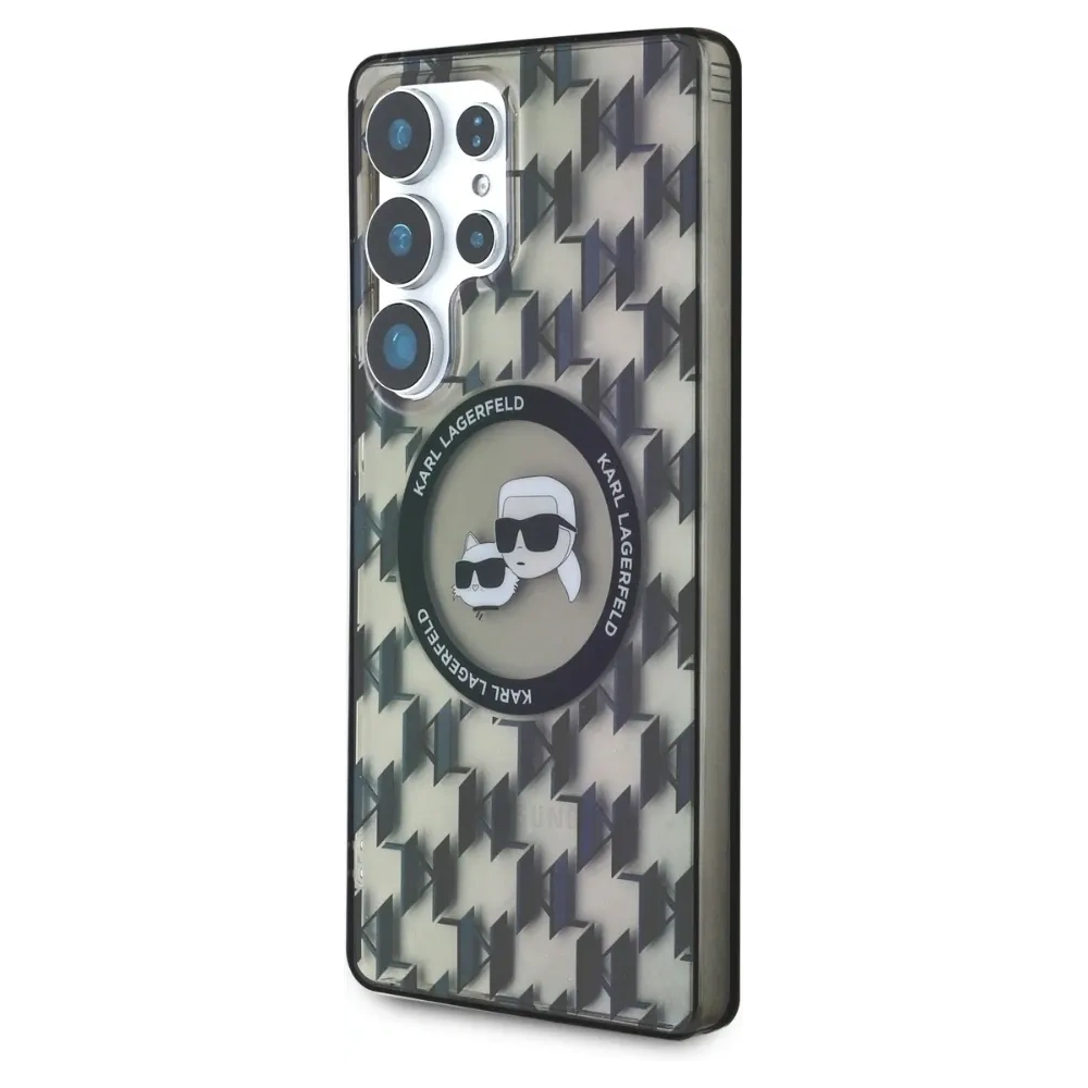 Etui Karl Lagerfeld Button Karl & Choupette Heads On KL Pattern MagSafe Samsung Galaxy S25 Ultra czarny