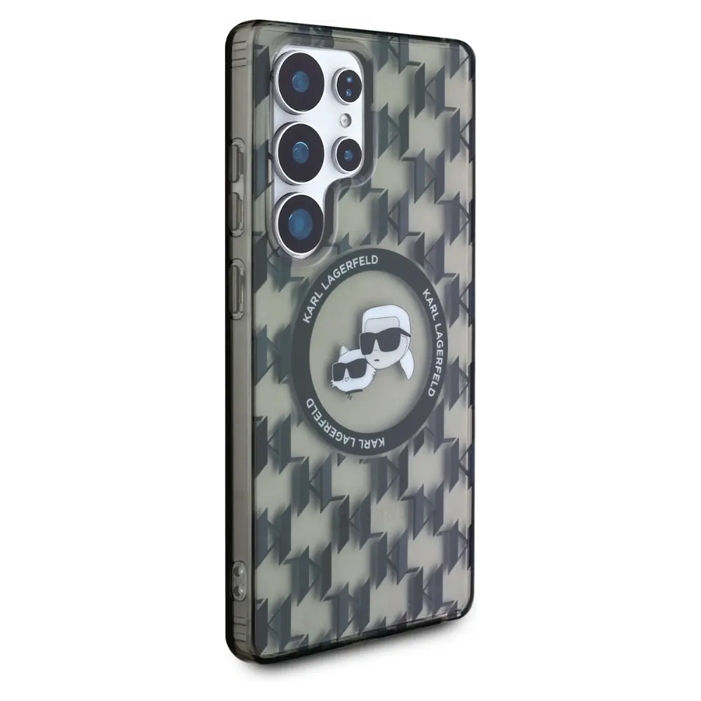 Etui Karl Lagerfeld Button Karl & Choupette Heads On KL Pattern MagSafe Samsung Galaxy S25 Ultra czarny