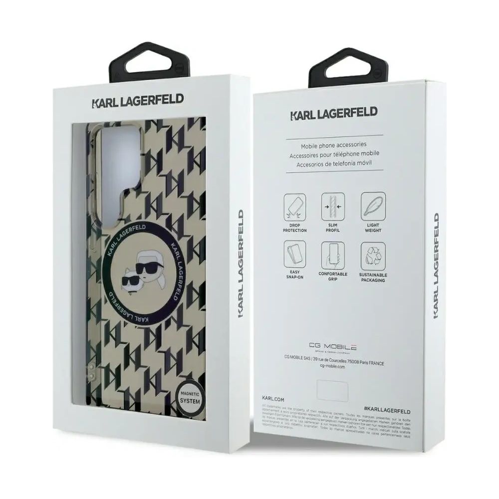 Etui Karl Lagerfeld Button Karl & Choupette Heads On KL Pattern MagSafe Samsung Galaxy S25 Ultra czarny
