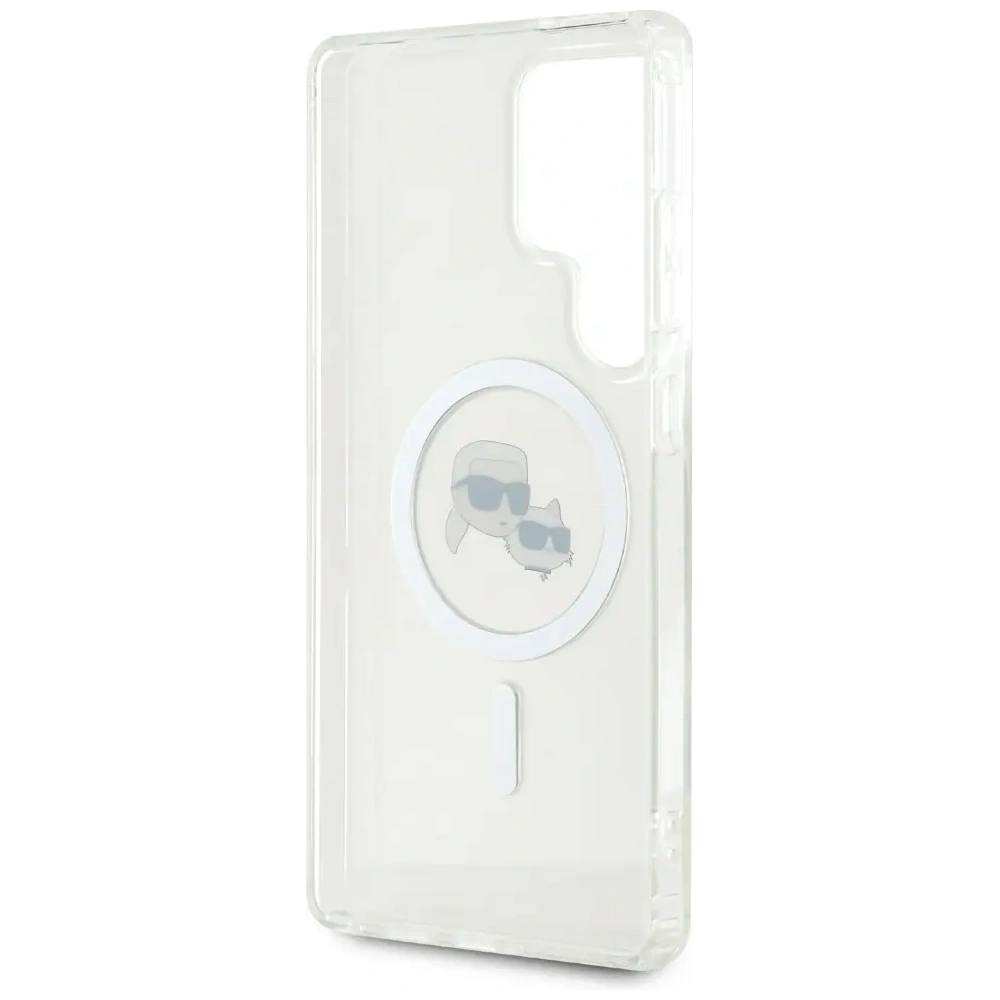 Etui Karl Lagerfeld Button Karl & Choupette Heads Printed Logo MagSafe Samsung Galaxy S25 Ultra biały