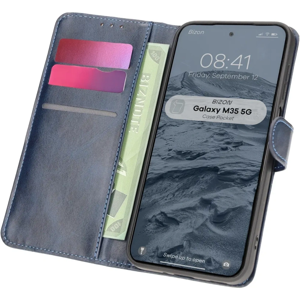 Etui z klapką Bizon Case Pocket do Samsung Galaxy M35 5G granatowe