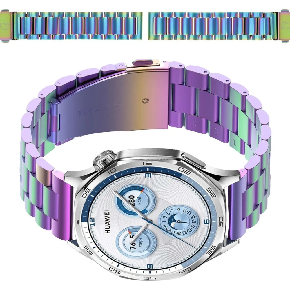 Pasek ze stali nierdzewnej Bizon Strap Watch Aura do Smartwatcha 22 mm tęczowy