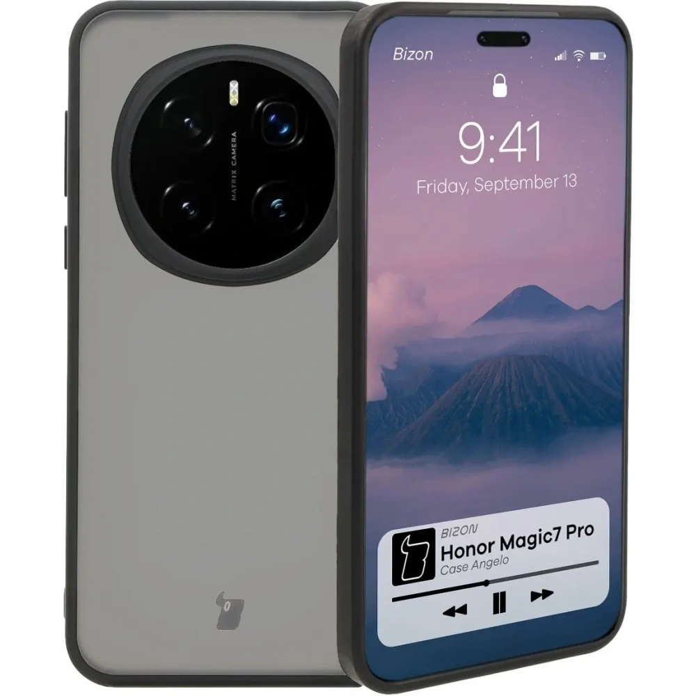 Etui Bizon Case Angelo do Honor Magic7 Pro przydymione z czarną ramką