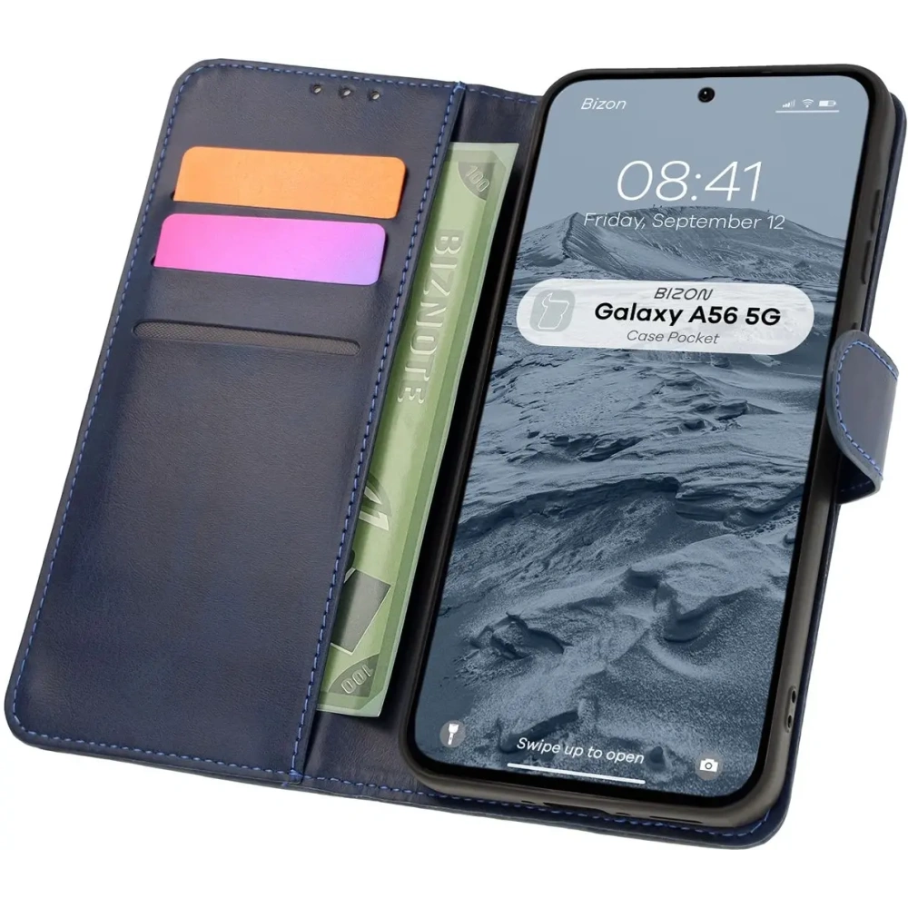 Etui z klapką Bizon Case Pocket do Samsung Galaxy A56 5G granatowe