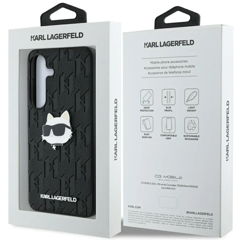Etui Karl Lagerfeld Leather Monogram Pin Logo Choupette Head Samsung Galaxy S25+ Plus czarny